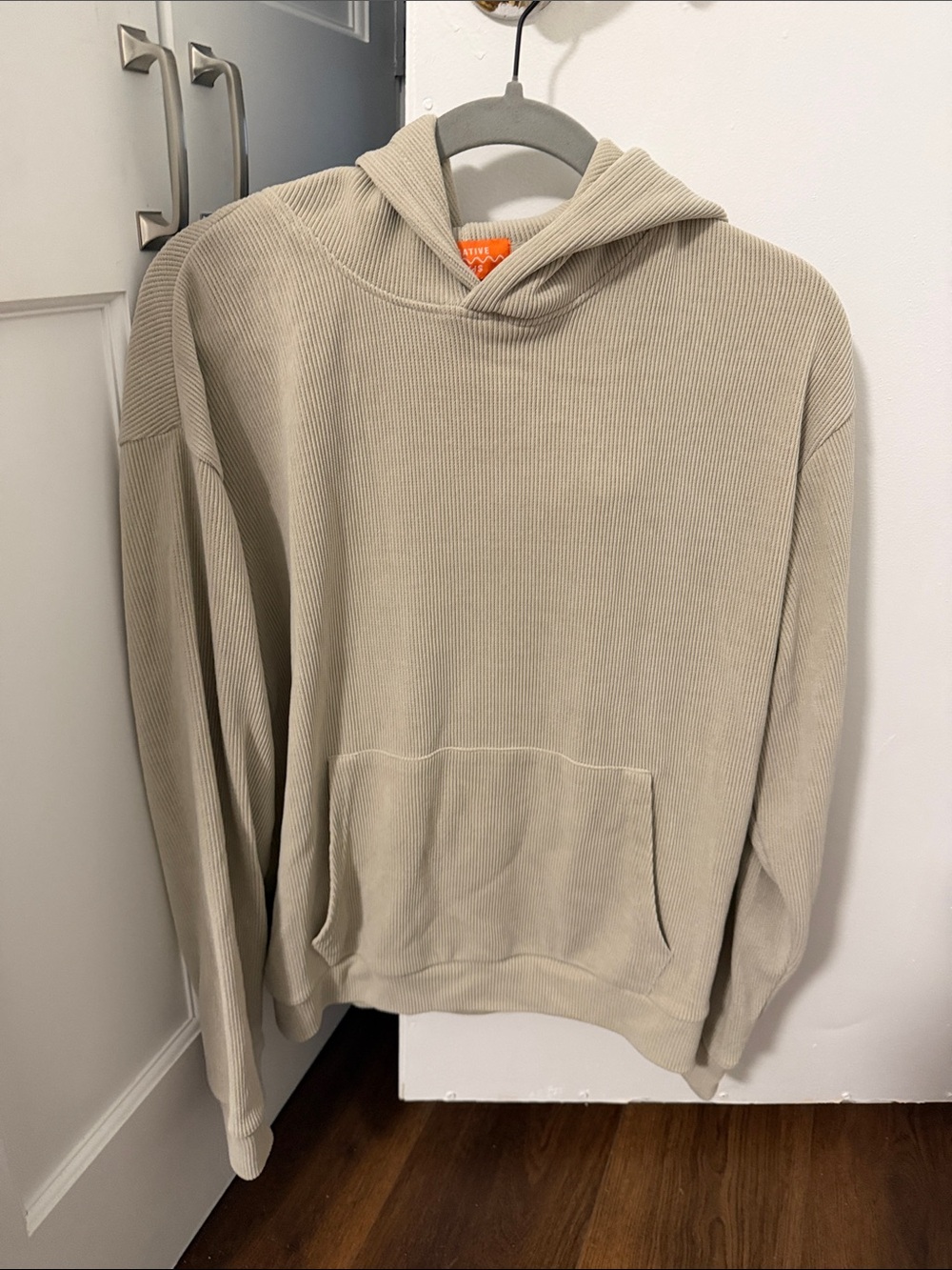 Ribbed Beige Hooded Sweatshirt - Men